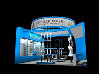36平米展臺(tái)設(shè)計(jì)制作：二面開口/現(xiàn)代/木質(zhì)結(jié)構(gòu)/藍(lán)色，為玩具展展商而作（免費(fèi)使用）