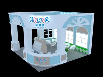 36平米展臺(tái)設(shè)計(jì)制作：三面開口/現(xiàn)代/木質(zhì)結(jié)構(gòu)/白色，為嬰幼展展商而作（免費(fèi)使用）