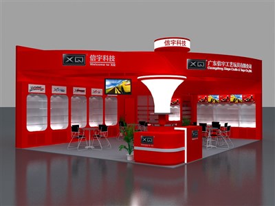 63平米展臺(tái)設(shè)計(jì)制作：二面開口/現(xiàn)代/木質(zhì)結(jié)構(gòu)/紅色，為玩具展展商而作（免費(fèi)使用）