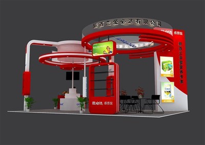 54平米展臺(tái)設(shè)計(jì)制作：四面開口/現(xiàn)代/木質(zhì)結(jié)構(gòu)/紅色，為嬰幼展展商而作（免費(fèi)使用）