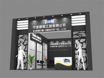 54平米展臺(tái)設(shè)計(jì)制作：一面開口/現(xiàn)代/木質(zhì)結(jié)構(gòu)/黑色，為服裝展展商而作（免費(fèi)使用）