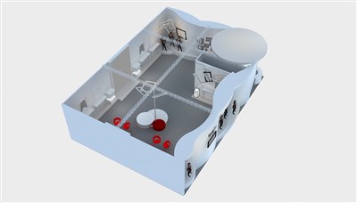 204平米展臺設(shè)計制作：二面開口/現(xiàn)代/木質(zhì)結(jié)構(gòu)/米色，為服裝展展商而作（免費使用）