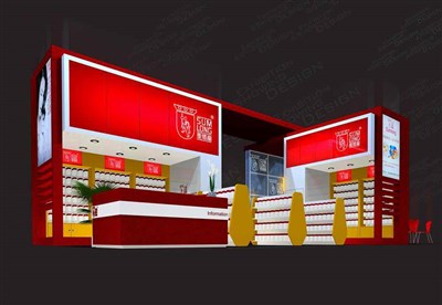 72平米展臺(tái)設(shè)計(jì)制作：二面開口/現(xiàn)代/木質(zhì)結(jié)構(gòu)/紅色，為嬰幼展展商而作（免費(fèi)使用）