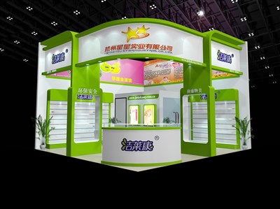 36平米展臺設(shè)計制作：二面開口/現(xiàn)代/木質(zhì)結(jié)構(gòu)/綠色，為嬰幼展展商而作（免費使用）