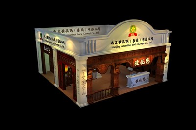 64平米展臺設計制作：二面開口/現(xiàn)代/木質結構/白色，為食品展展商而作（免費使用）