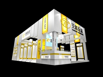 72平米展臺設計制作：三面開口/現(xiàn)代/木質(zhì)結(jié)構(gòu)/白色，為五金展展商而作（免費使用）