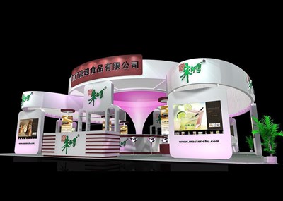 156平米展臺設(shè)計(jì)制作：四面開口/現(xiàn)代/木質(zhì)結(jié)構(gòu)/白色，為食品展展商而作（免費(fèi)使用）