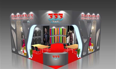 56平米展臺(tái)設(shè)計(jì)制作：二面開(kāi)口/現(xiàn)代/木質(zhì)結(jié)構(gòu)/灰色，為服裝展展商而作（免費(fèi)使用）