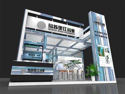 36平米展臺設計制作：二面開口/現(xiàn)代/木質結構/白色，為食品展展商而作（免費使用）