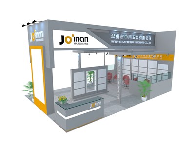 54平米展臺(tái)設(shè)計(jì)制作：三面開(kāi)口/現(xiàn)代/木質(zhì)結(jié)構(gòu)/灰色，為五金展展商而作（免費(fèi)使用）