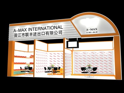 27平米展臺設(shè)計制作：一面開口/現(xiàn)代/木質(zhì)結(jié)構(gòu)/黃色，為鞋箱包展展商而作（免費(fèi)使用）