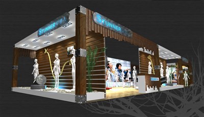 90平米展臺設(shè)計制作：二面開口/現(xiàn)代/木質(zhì)結(jié)構(gòu)/咖啡色，為服裝展展商而作（免費(fèi)使用）