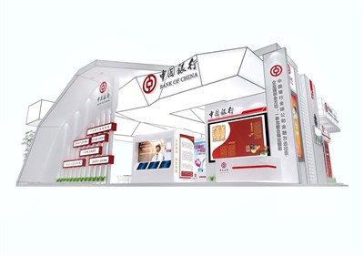 210平米展臺設計制作：一面開口/現(xiàn)代/木質(zhì)結(jié)構(gòu)/白色，為金融展展商而作（免費使用）