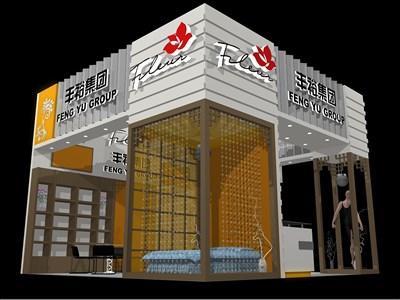 36平米展臺設計制作：三面開口/現(xiàn)代/木質(zhì)結(jié)構(gòu)/彩色，為紡織展展商而作（免費使用）