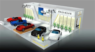 227.5平米展臺設計制作：三面開口/現(xiàn)代/木質(zhì)結(jié)構(gòu)/白色，為汽車展展商而作（免費使用）