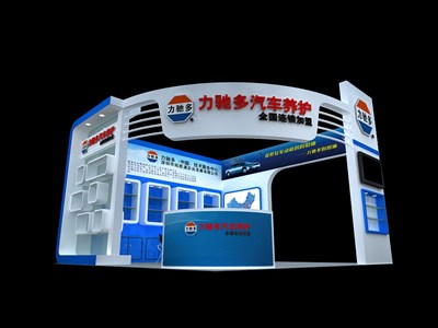 36平米展臺(tái)設(shè)計(jì)制作：三面開口/現(xiàn)代/木質(zhì)結(jié)構(gòu)/藍(lán)色，為汽配展展商而作（免費(fèi)使用）