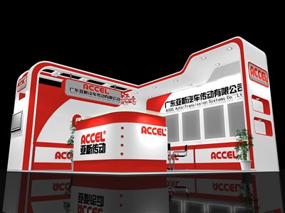 36平米展臺設計制作：二面開口/現代/木質結構/紅色，為汽配展展商而作（免費使用）
