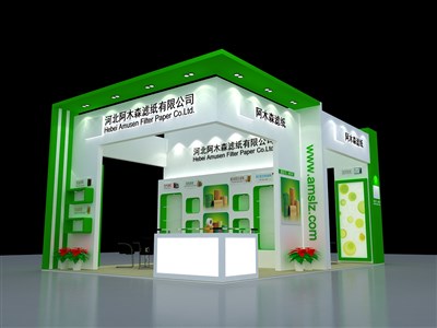 54平米展臺設(shè)計制作：四面開口/現(xiàn)代/木質(zhì)結(jié)構(gòu)/綠色，為汽配展展商而作（免費使用）