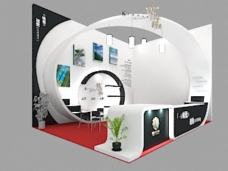 35平米展臺(tái)設(shè)計(jì)制作：一面開口/現(xiàn)代/木質(zhì)結(jié)構(gòu)/白色，為食品展展商而作（免費(fèi)使用）