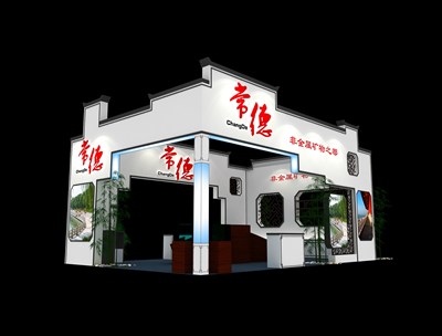 54平米展臺設(shè)計制作：三面開口/中式/木質(zhì)結(jié)構(gòu)/白色，為成就招商展展商而作（免費使用）
