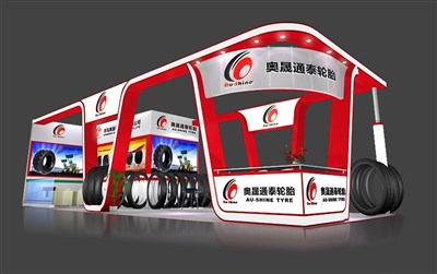 90平米展臺設計制作：三面開口/現(xiàn)代/木質(zhì)結(jié)構(gòu)/紅色，為汽配展展商而作（免費使用）