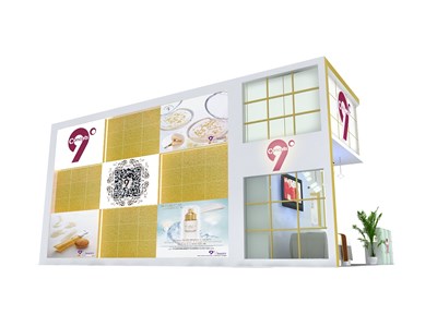 54平米展臺(tái)設(shè)計(jì)制作：二面開口/現(xiàn)代/木質(zhì)結(jié)構(gòu)/彩色，為美博會(huì)展商而作（免費(fèi)使用）