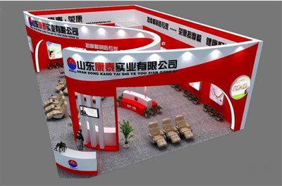 150平米展臺設(shè)計制作：二面開口/現(xiàn)代/木質(zhì)結(jié)構(gòu)/紅色，為體博會展商而作（免費使用）