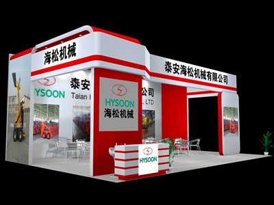 70平米展臺設(shè)計(jì)制作：三面開口/現(xiàn)代/木質(zhì)結(jié)構(gòu)/紅色，為汽配展展商而作（免費(fèi)使用）