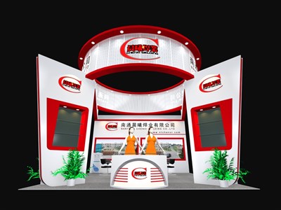 36平米展臺設(shè)計制作：三面開口/現(xiàn)代/木質(zhì)結(jié)構(gòu)/紅色，為汽配展展商而作（免費使用）