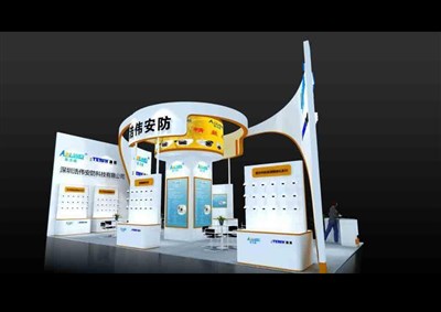 72平米展臺設(shè)計制作：三面開口/現(xiàn)代/木質(zhì)結(jié)構(gòu)/白色，為安防展展商而作（免費使用）