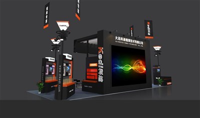 90平米展臺(tái)設(shè)計(jì)制作：四面開口/前衛(wèi)/木質(zhì)結(jié)構(gòu)/黑色，為安防展展商而作（免費(fèi)使用）