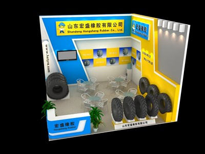 36平米展臺設(shè)計制作：二面開口/現(xiàn)代/木質(zhì)結(jié)構(gòu)/黃色，為汽配展展商而作（免費使用）
