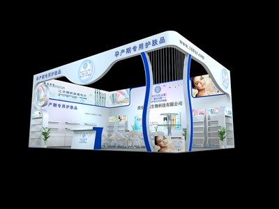 54平米展臺設(shè)計(jì)制作：二面開口/現(xiàn)代/木質(zhì)結(jié)構(gòu)/白色，為美博會展商而作（免費(fèi)使用）