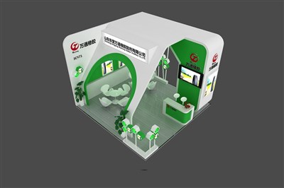 36平米展臺設(shè)計制作：三面開口/現(xiàn)代/木質(zhì)結(jié)構(gòu)/綠色，為汽配展展商而作（免費使用）