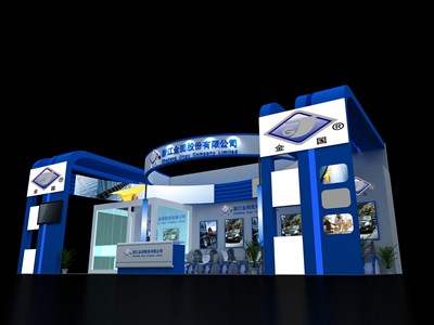 72平米展臺設(shè)計(jì)制作：三面開口/現(xiàn)代/木質(zhì)結(jié)構(gòu)/藍(lán)色，為汽配展展商而作（免費(fèi)使用）