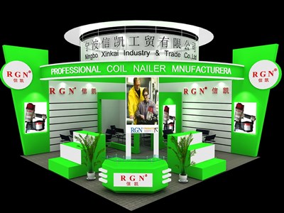 36平米展臺設(shè)計制作：二面開口/現(xiàn)代/木質(zhì)結(jié)構(gòu)/綠色，為汽配展展商而作（免費使用）