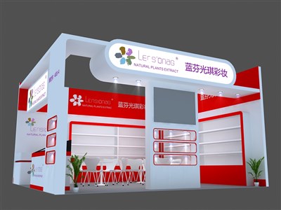 33平米展臺(tái)設(shè)計(jì)制作：二面開口/現(xiàn)代/木質(zhì)結(jié)構(gòu)/白色，為美博會(huì)展商而作（免費(fèi)使用）