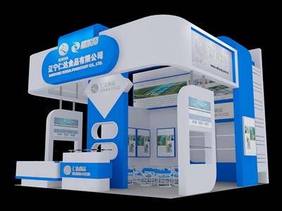 36平米展臺(tái)設(shè)計(jì)制作：三面開口/現(xiàn)代/木質(zhì)結(jié)構(gòu)/白色，為食品展展商而作（免費(fèi)使用）