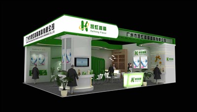 88平米展臺設計制作：二面開口/現代/木質結構/綠色，為食品展展商而作（免費使用）