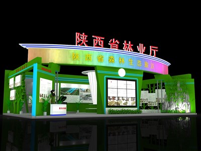 135平米展臺設(shè)計制作：一面開口/現(xiàn)代/木質(zhì)結(jié)構(gòu)/綠色，為農(nóng)交會展商而作（免費使用）