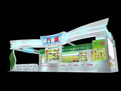 105平米展臺設(shè)計制作：一面開口/現(xiàn)代/木質(zhì)結(jié)構(gòu)/綠色，為農(nóng)交會展商而作（免費(fèi)使用）