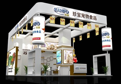 77平米展臺(tái)設(shè)計(jì)制作：三面開(kāi)口/現(xiàn)代/木質(zhì)結(jié)構(gòu)/白色，為食品展展商而作（免費(fèi)使用）