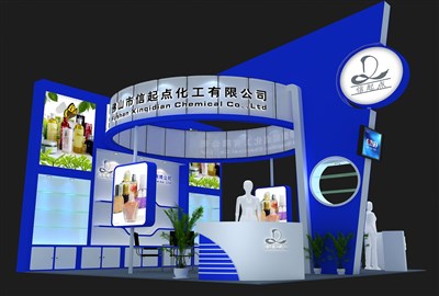 36平米展臺設(shè)計制作：三面開口/現(xiàn)代/木質(zhì)結(jié)構(gòu)/藍(lán)色，為美博會展商而作（免費(fèi)使用）