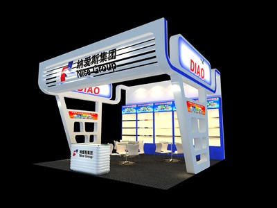 36平米展臺設計制作：三面開口/現(xiàn)代/木質結構/彩色，為日用品展展商而作（免費使用）