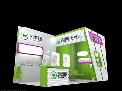 18平米展臺(tái)設(shè)計(jì)制作：二面開口/現(xiàn)代/木質(zhì)結(jié)構(gòu)/彩色，為美博會(huì)展商而作（免費(fèi)使用）