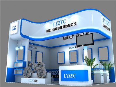 27平米展臺設(shè)計制作：二面開口/現(xiàn)代/木質(zhì)結(jié)構(gòu)/藍(lán)色，為機(jī)械展展商而作（免費(fèi)使用）