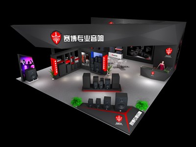 180平米展臺設計制作：三面開口/現代/木質結構/黑色，為家電展展商而作（免費使用）