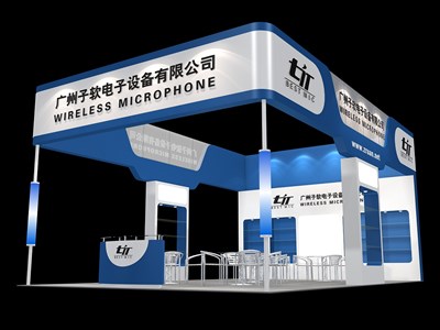 54平米展臺設(shè)計制作：三面開口/現(xiàn)代/木質(zhì)結(jié)構(gòu)/藍(lán)色，為汽配展展商而作（免費使用）