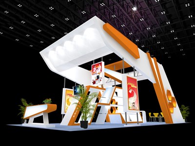 72平米展臺設(shè)計制作：四面開口/現(xiàn)代/木質(zhì)結(jié)構(gòu)/白色，為家電展展商而作（免費使用）