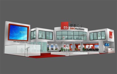 360平米展臺(tái)設(shè)計(jì)制作：二面開口/現(xiàn)代/木質(zhì)結(jié)構(gòu)/白色，為機(jī)械展展商而作（免費(fèi)使用）